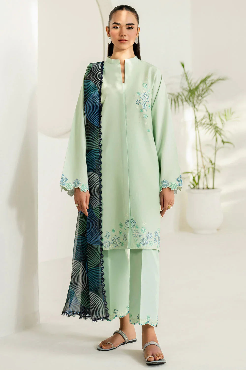 Farasha | Thread Lines Embroidered | Green Meadow - Rang-e-Khaas