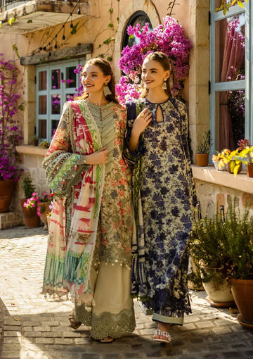 Elaf Premium | Print Chikankari 25 | ELK-01A BLUE BLOSSOM - Rang-e-Khaas