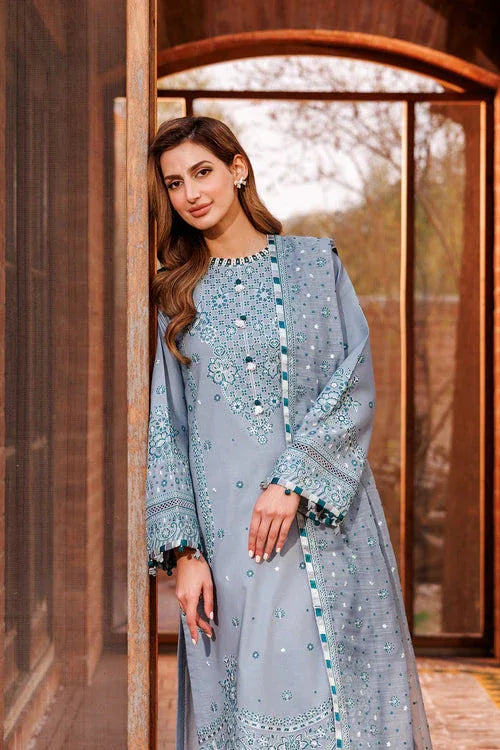 Farasha | Dastoor Embroidered Lawn SS24 | BERYL GREY - Rang-e-Khaas