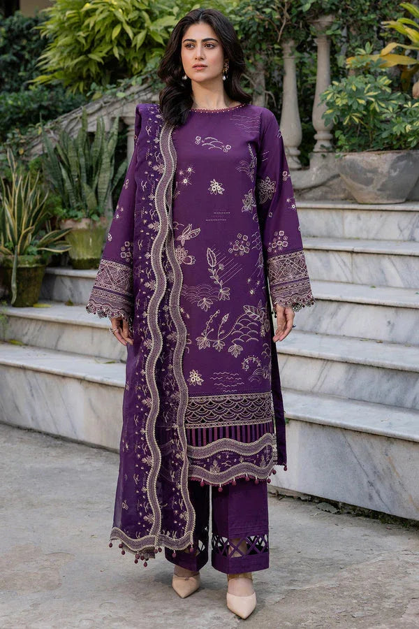 Farasha | Summer Weaves Embroidered Lawn | Raven Plum - Rang-e-Khaas