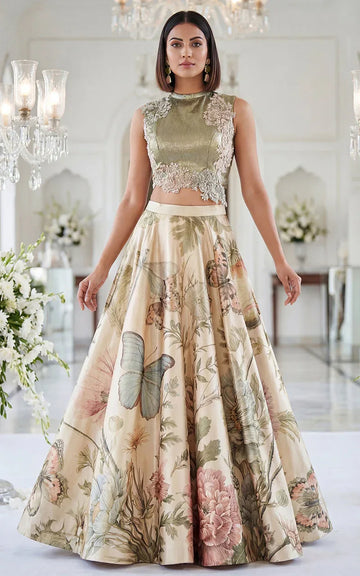 Embroidered Blouse With Printed Skirt