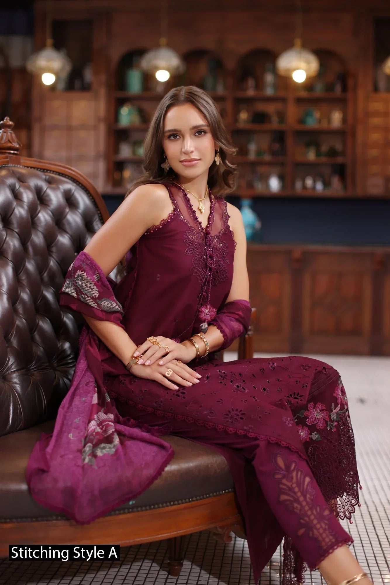 Noor by Saadia Asad | Eid Luxury Schiffli Laserkari 25 | D12- Plum - Rang-e-Khaas