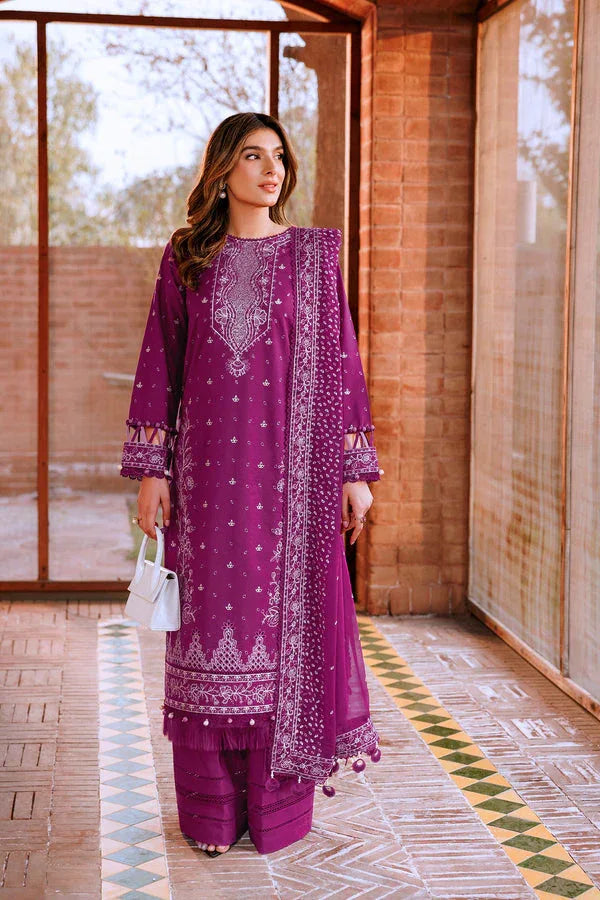 Farasha | Dastoor Embroidered Lawn SS24 | TEMPTING BERY - Rang-e-Khaas