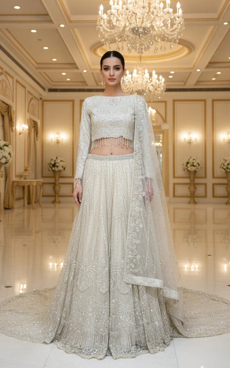 Embroidered Blouse with Lehenga and Dupatta
