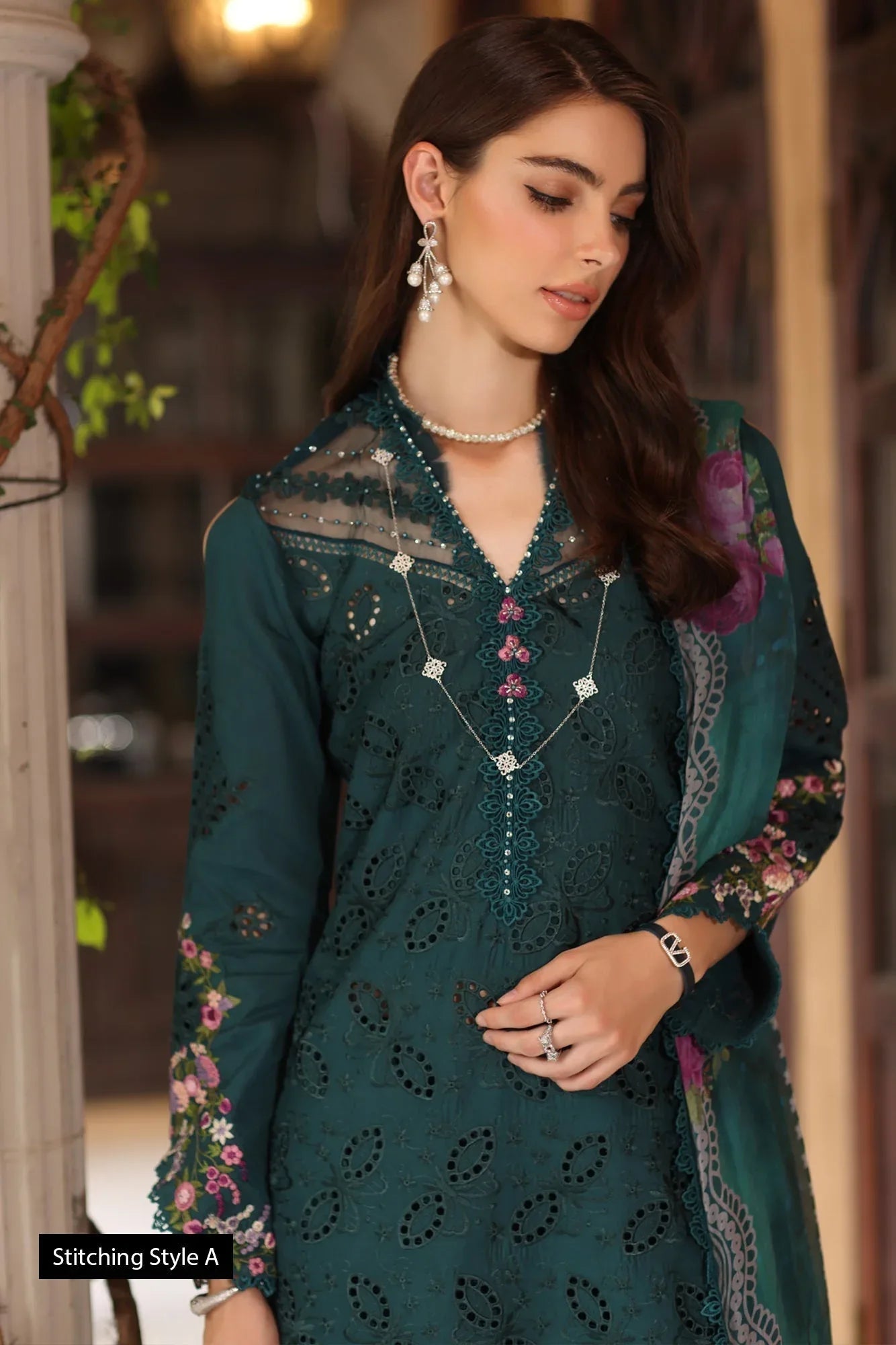 Noor by Saadia Asad | Eid Luxury Schiffli Laserkari 25 | D5- Teal - Rang-e-Khaas
