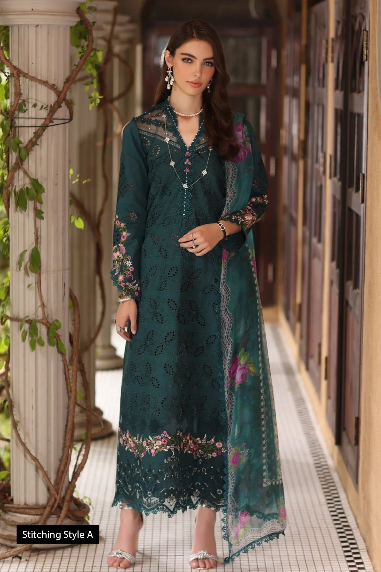 Noor by Saadia Asad | Eid Luxury Schiffli Laserkari 25 | D5- Teal - Rang-e-Khaas