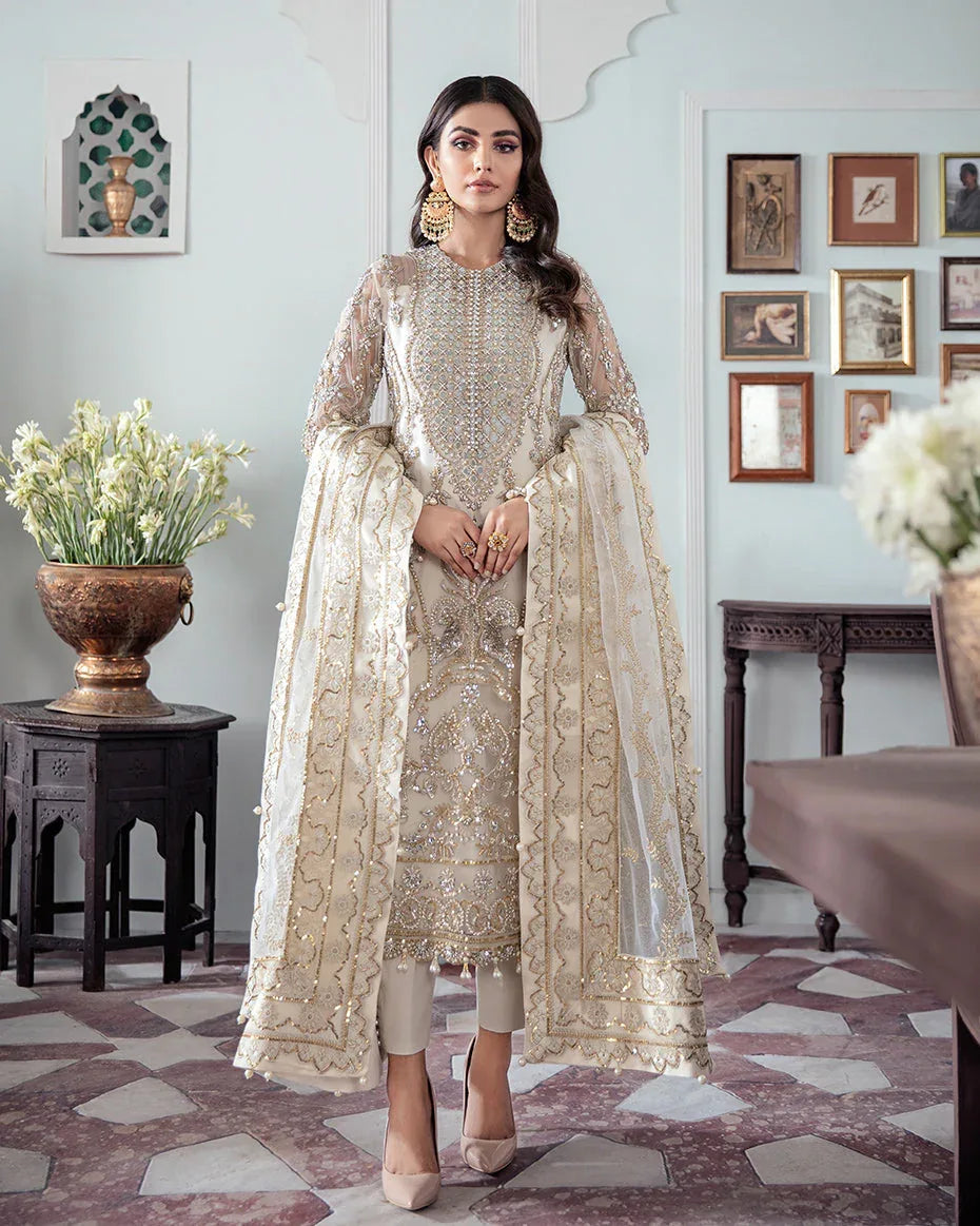 Gulaal | Wedding Formals | Mehr Embroidered Net 3-Piece Suit WS-19 - Rang-e-Khaas