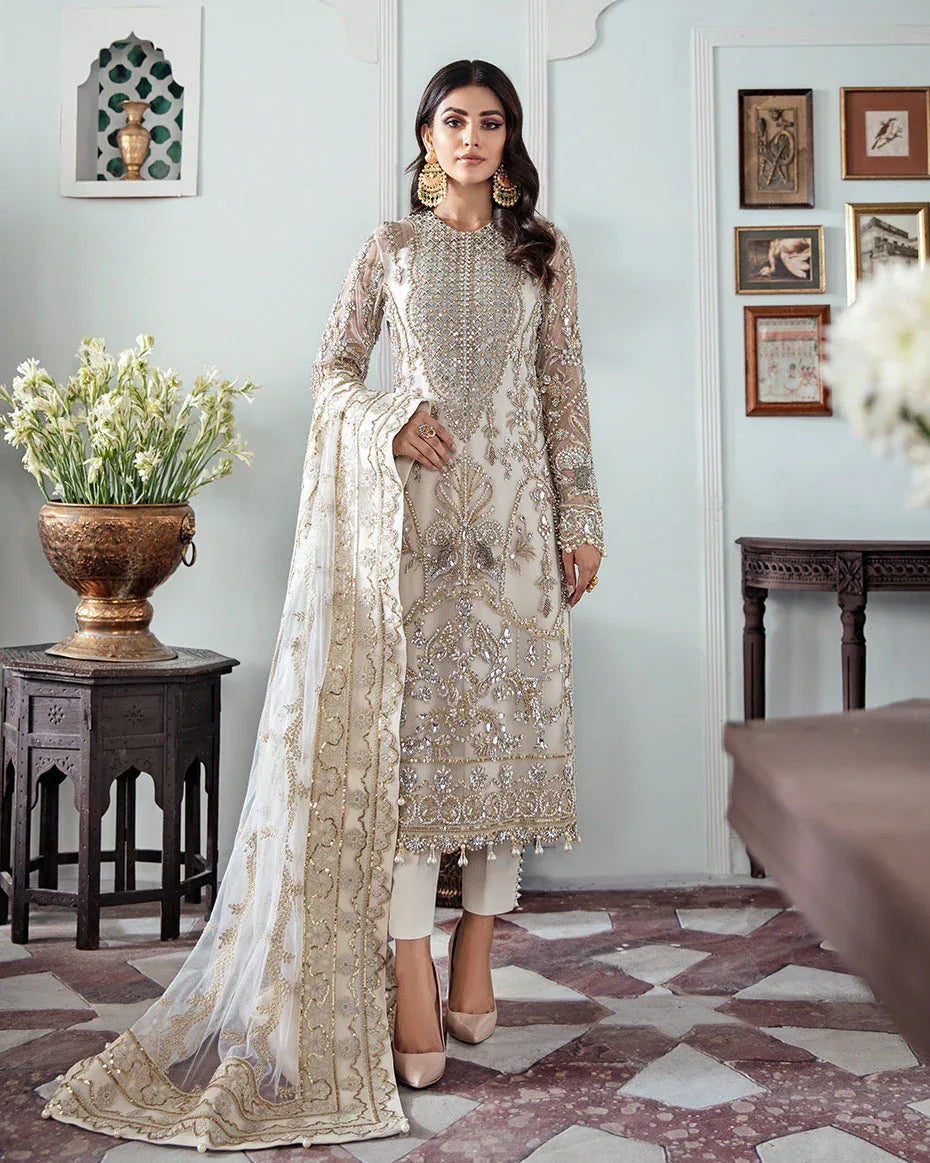 Gulaal | Wedding Formals | Mehr Embroidered Net 3-Piece Suit WS-19 - Rang-e-Khaas