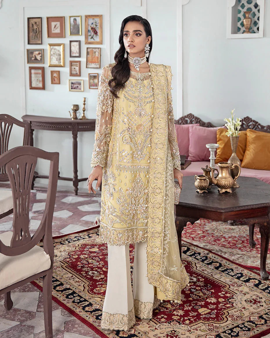 Gulaal | Wedding Formals | MAHJABEEN EMBROIDERED NET 3-PIECE SUIT WS-17 - Rang-e-Khaas
