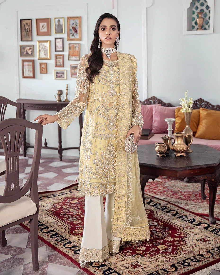 Gulaal | Wedding Formals | MAHJABEEN EMBROIDERED NET 3-PIECE SUIT WS-17 - Rang-e-Khaas