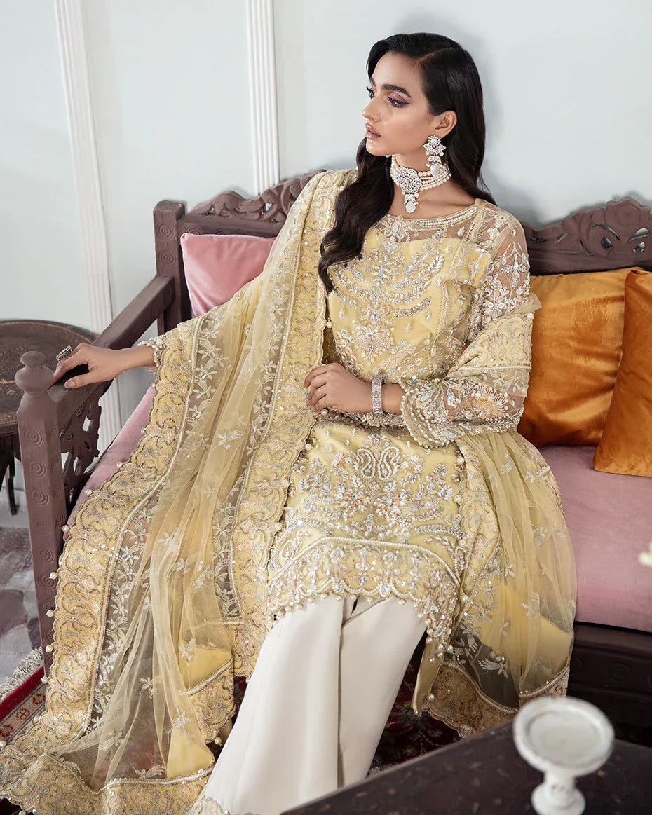 Gulaal | Wedding Formals | MAHJABEEN EMBROIDERED NET 3-PIECE SUIT WS-17 - Rang-e-Khaas