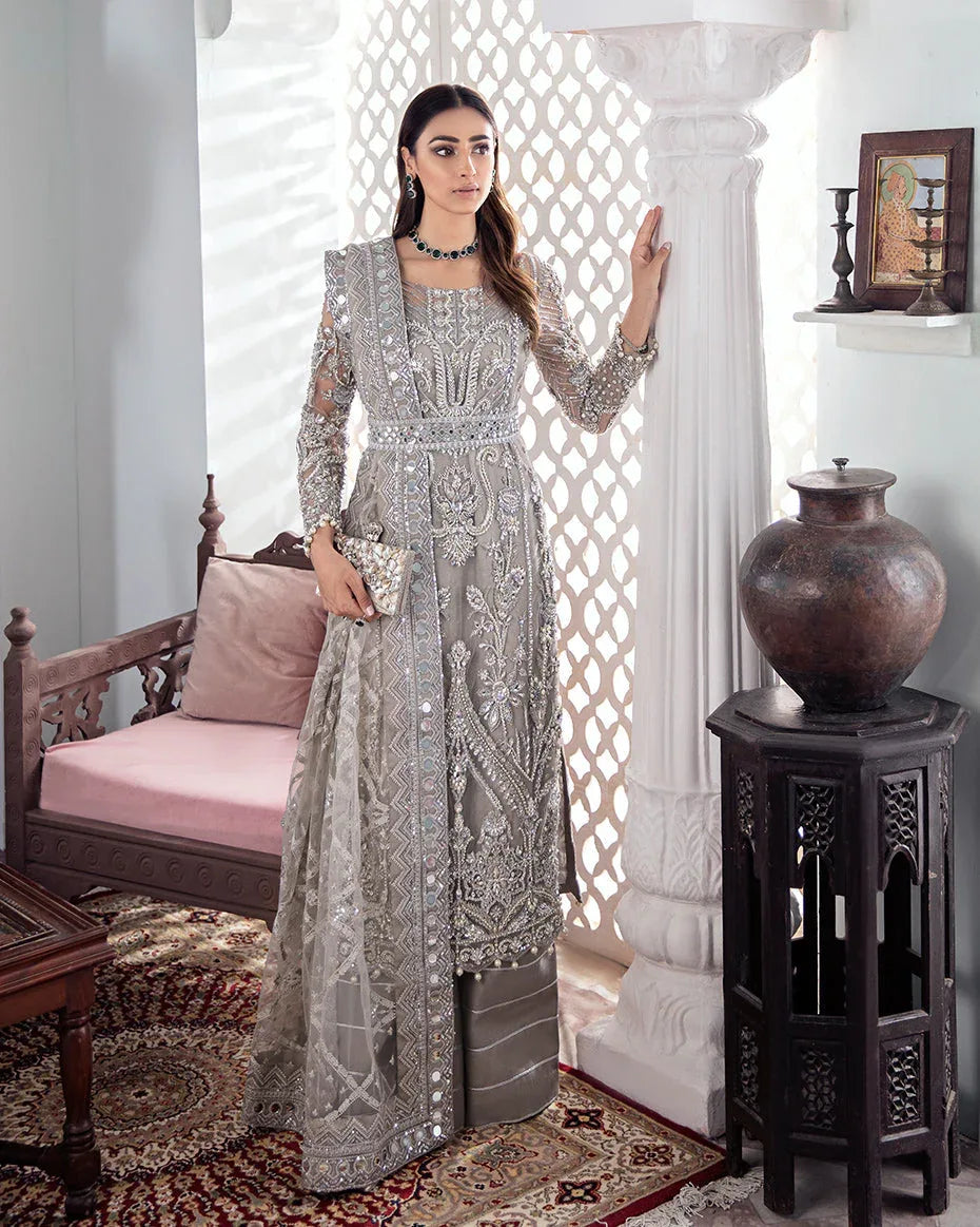 Gulaal | Wedding Formals | Gulnoor Embroidered Net 3-Piece Suit WS-18 - Rang-e-Khaas