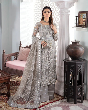 Gulaal | Wedding Formals | Gulnoor Embroidered Net 3-Piece Suit WS-18 - Rang-e-Khaas