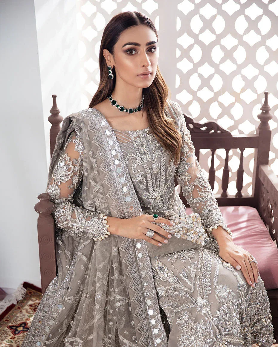 Gulaal | Wedding Formals | Gulnoor Embroidered Net 3-Piece Suit WS-18 - Rang-e-Khaas