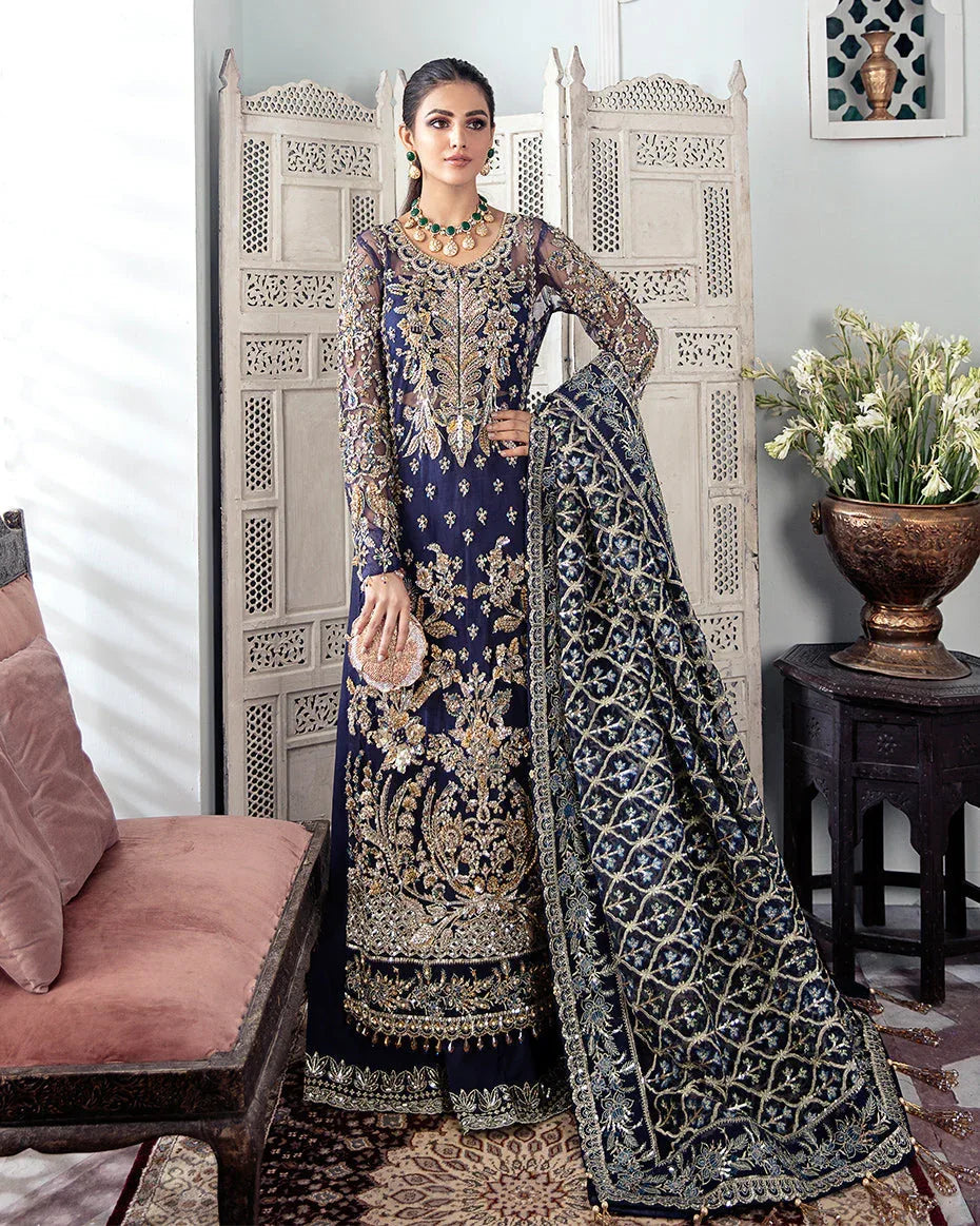 Gulaal | Wedding Formals | QAYINAAT EMBROIDERED NET 3-PIECE SUIT WS-16 - Rang-e-Khaas