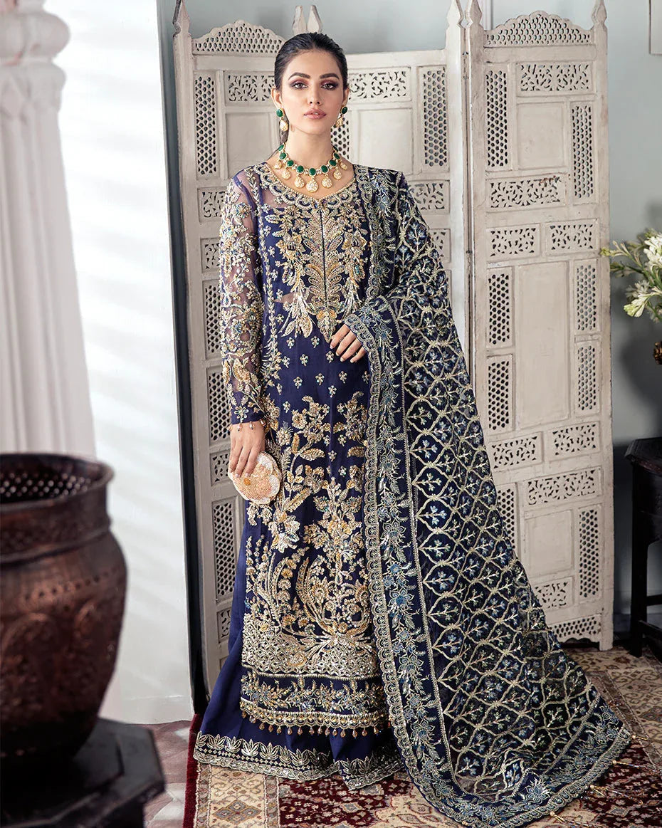 Gulaal | Wedding Formals | QAYINAAT EMBROIDERED NET 3-PIECE SUIT WS-16 - Rang-e-Khaas