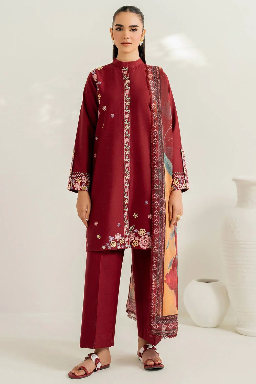 Farasha | Thread Lines Embroidered | Maroon Muse - Rang-e-Khaas
