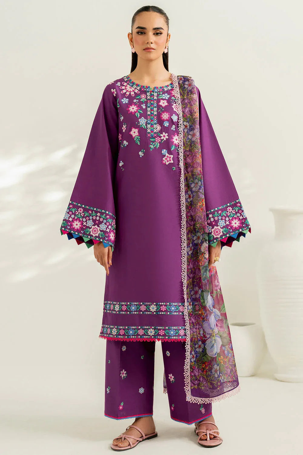 Farasha | Thread Lines Embroidered | Violet Spring - Rang-e-Khaas