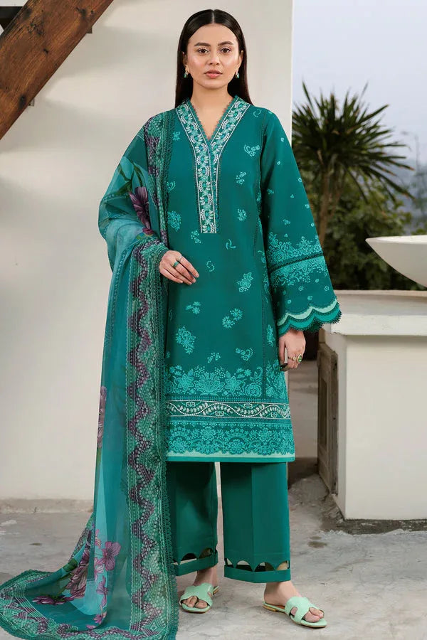 Farasha | Summer Weaves Embroidered Lawn | Dewy Teal - Rang-e-Khaas