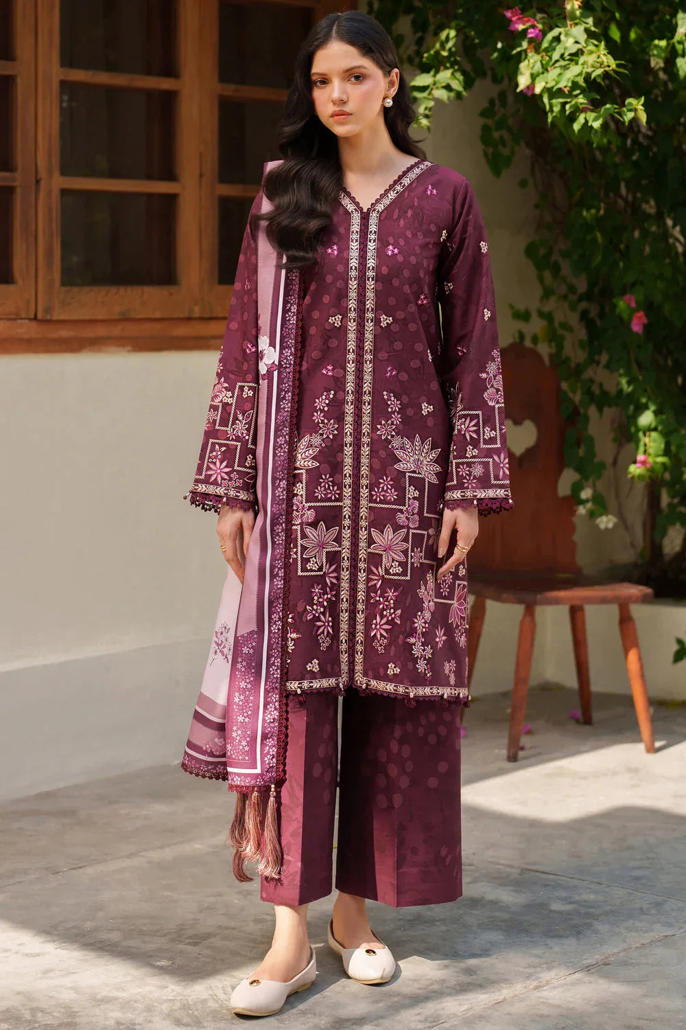 Farasha | Meline Premium Viscose 25 | Mauve Cream - Rang-e-Khaas
