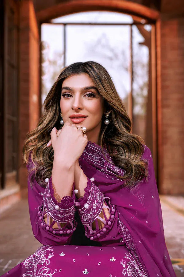 Farasha | Dastoor Embroidered Lawn SS24 | TEMPTING BERY - Rang-e-Khaas