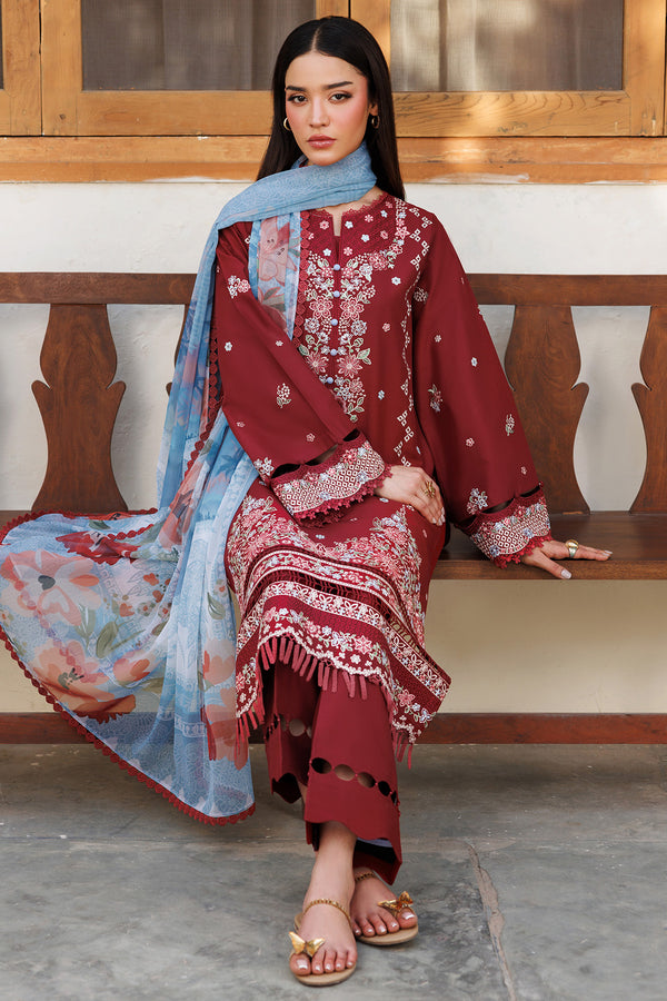 Farasha | Summer Weaves Embroidered Lawn | Crimson Glow