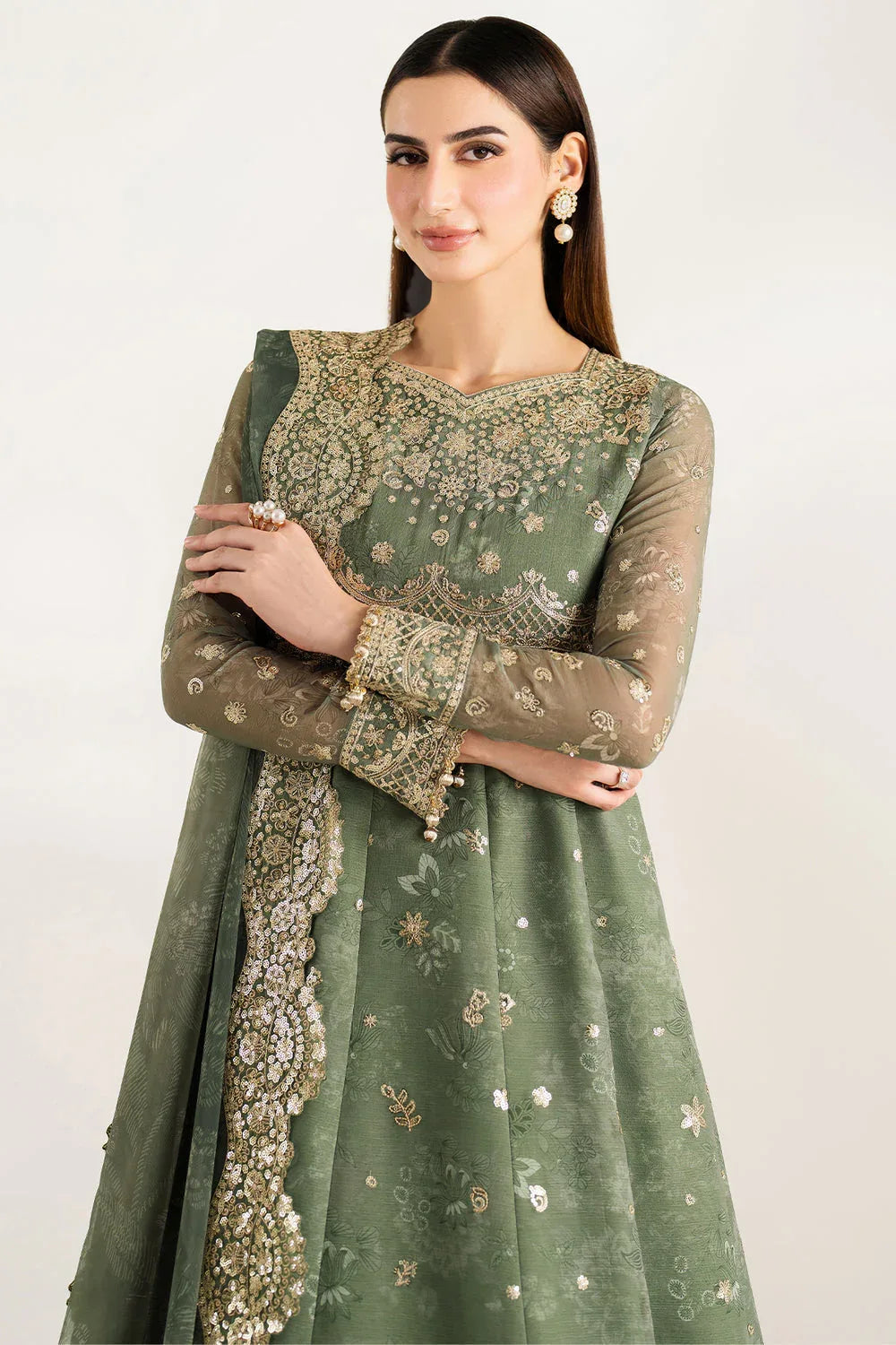 Farasha | Fiorella Formals | Olive Aura - Rang-e-Khaas