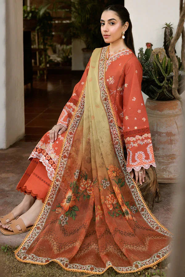 Farasha | Summer Weaves Embroidered Lawn | Orange Petal - Rang-e-Khaas