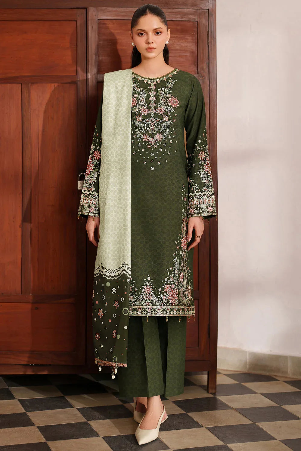 Farasha | Meline Premium Viscose 25 | Olive Drape - Rang-e-Khaas