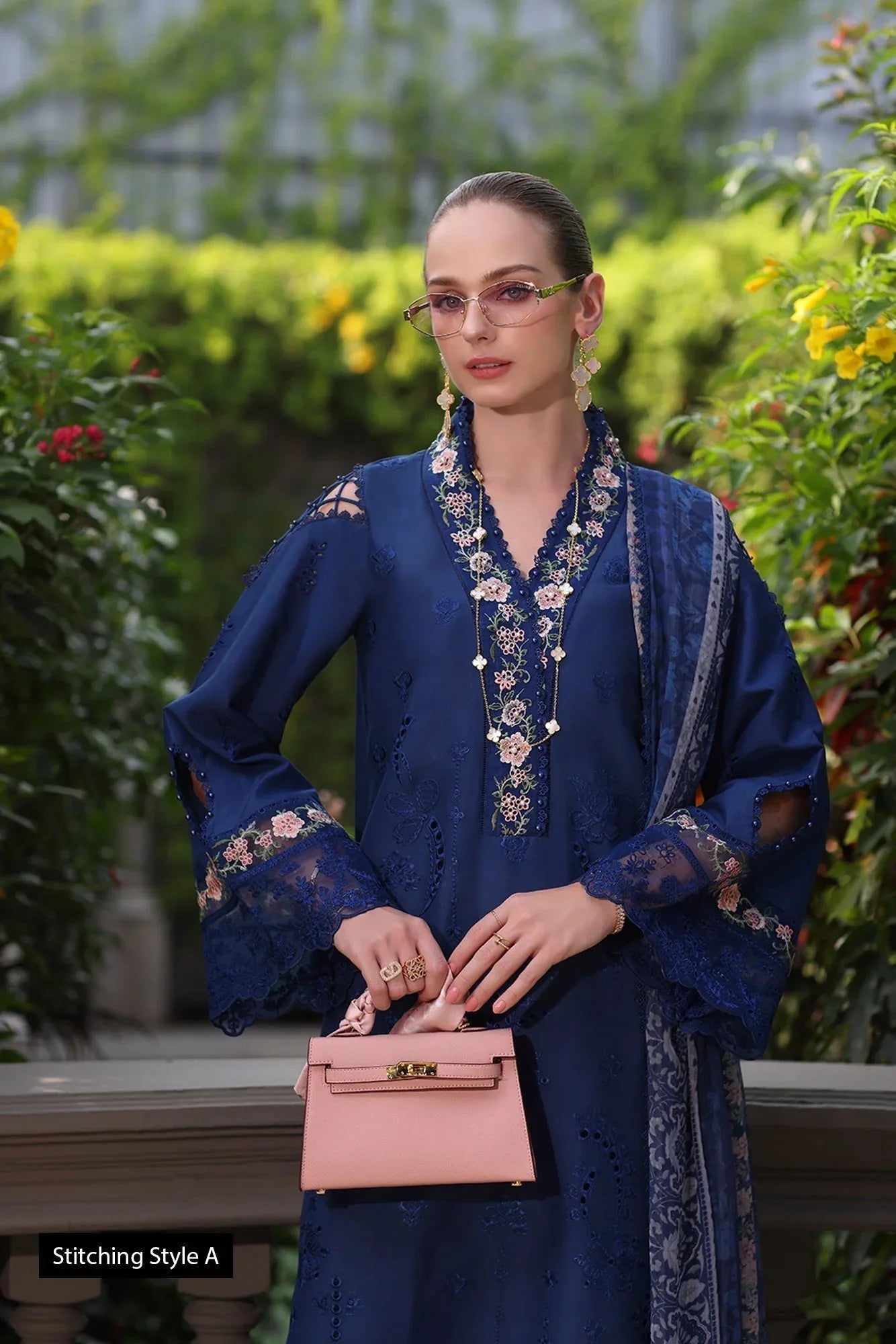 Noor by Saadia Asad | Eid Luxury Schiffli Laserkari 25 | D10- Royal Blue - Rang-e-Khaas