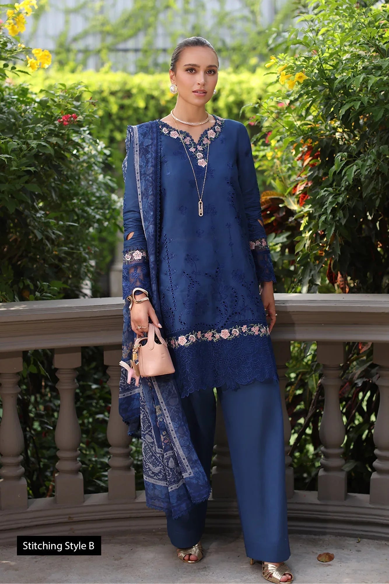 Noor by Saadia Asad | Eid Luxury Schiffli Laserkari 25 | D10- Royal Blue - Rang-e-Khaas