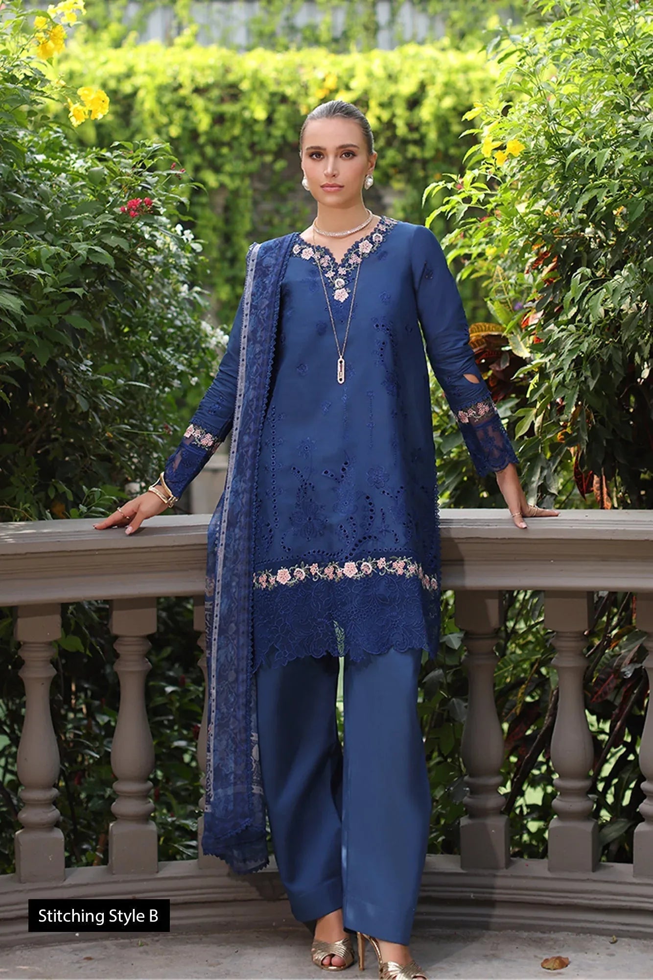 Noor by Saadia Asad | Eid Luxury Schiffli Laserkari 25 | D10- Royal Blue - Rang-e-Khaas
