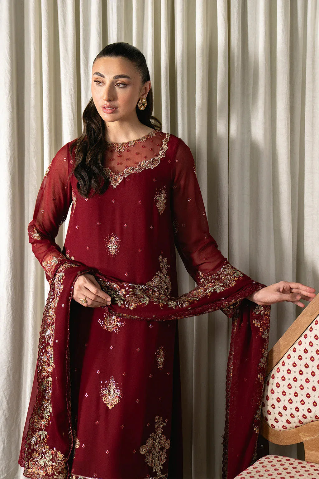 Neeshay | Ready to Wear Chiffon | RTW-CHFN-05 Red - Rang-e-Khaas