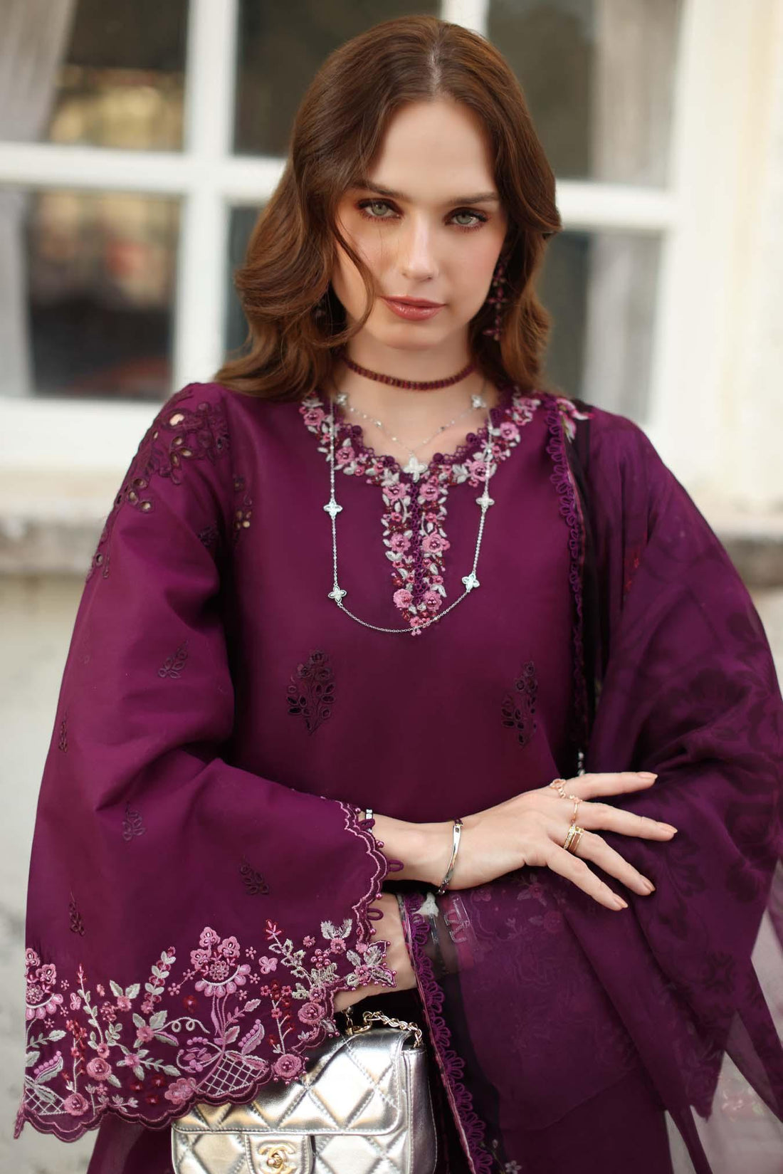 Noor by Saadia Asad | Luxe Chikankari 26 | D1 - A - plumberry