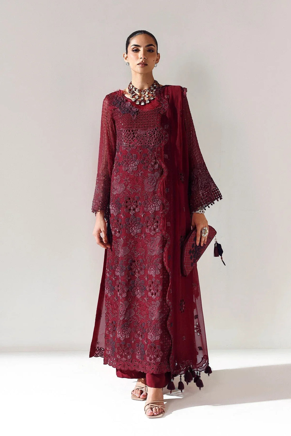 Alizeh | Aymal Luxury Bamber Chiffon | RIKA MAROON - Rang-e-Khaas