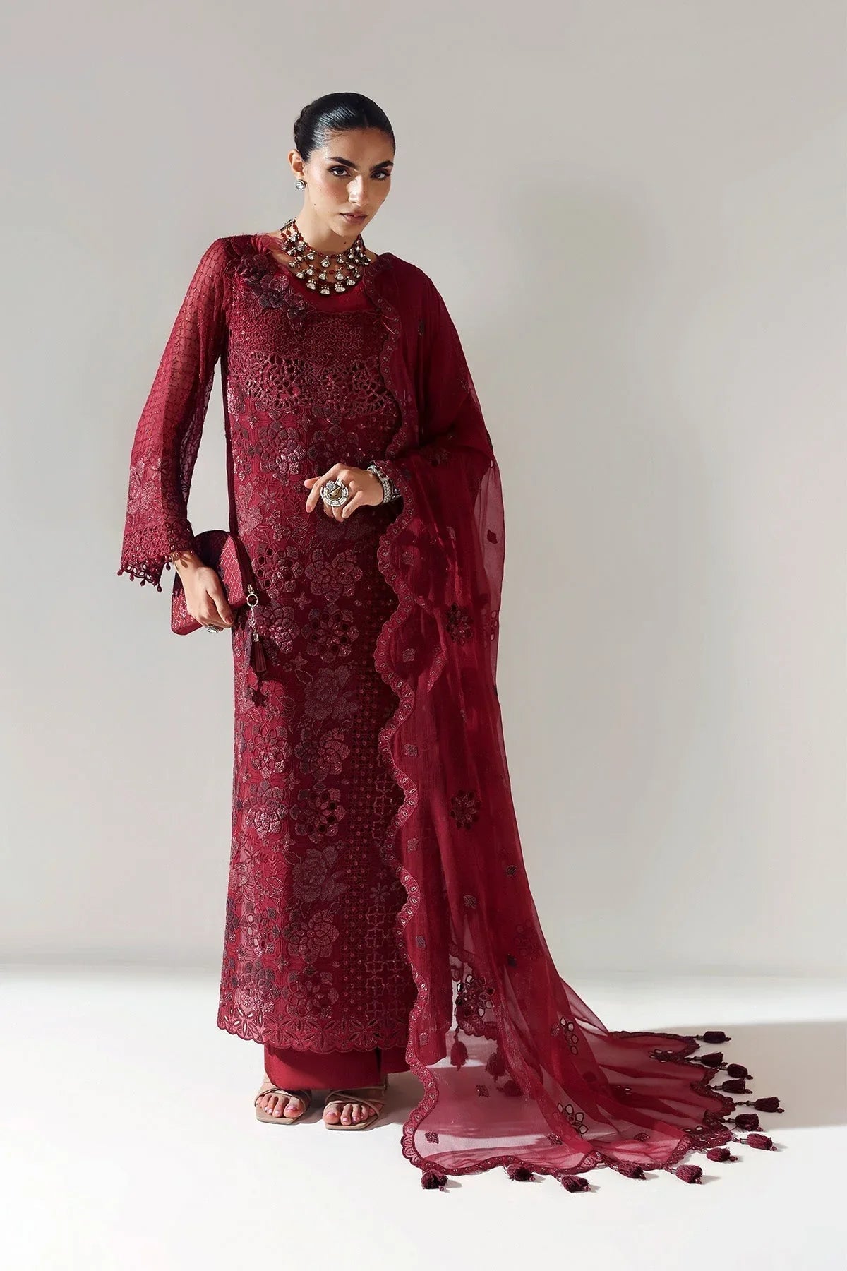 Alizeh | Aymal Luxury Bamber Chiffon | RIKA MAROON - Rang-e-Khaas