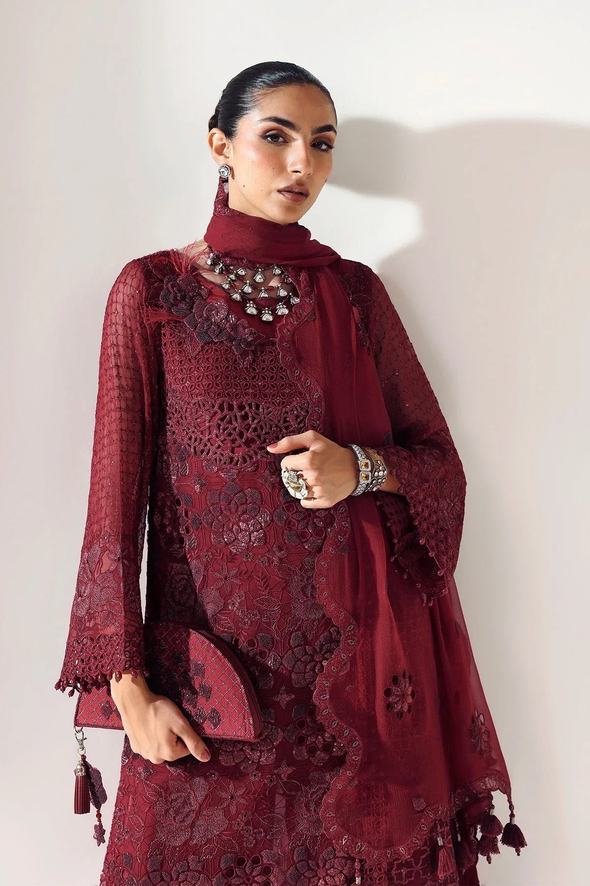 Alizeh | Aymal Luxury Bamber Chiffon | RIKA MAROON - Rang-e-Khaas