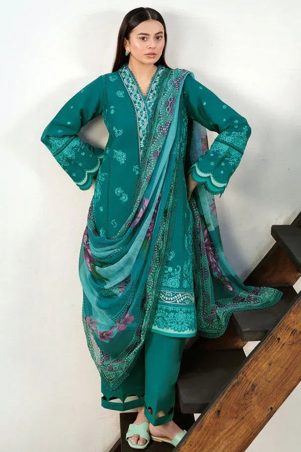 Farasha | Summer Weaves Embroidered Lawn | Dewy Teal - Rang-e-Khaas