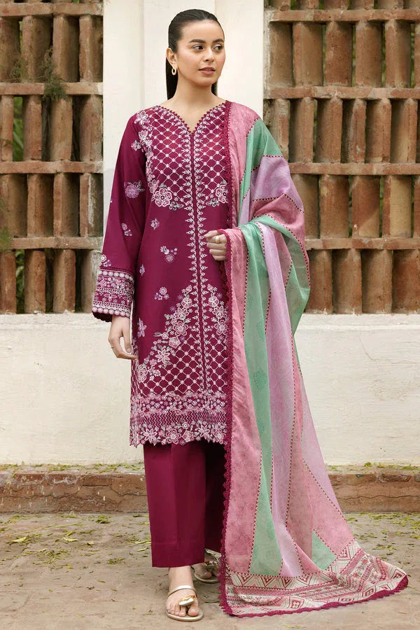 Farasha | Summer Weaves Embroidered Lawn | Satin Ruby - Rang-e-Khaas