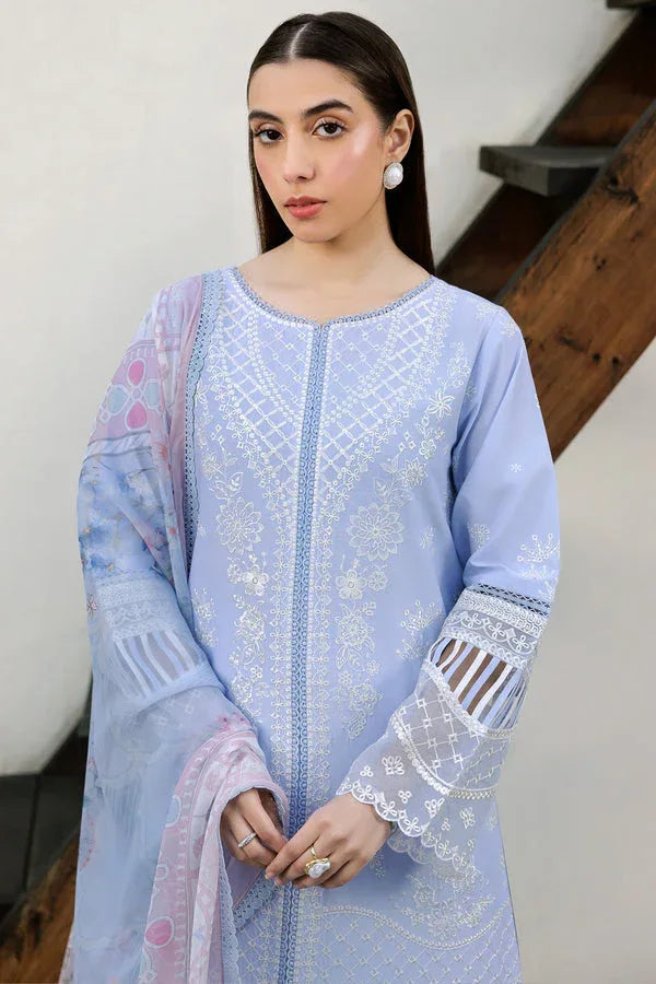 Farasha | Summer Weaves Embroidered Lawn | Serene Blue - Rang-e-Khaas