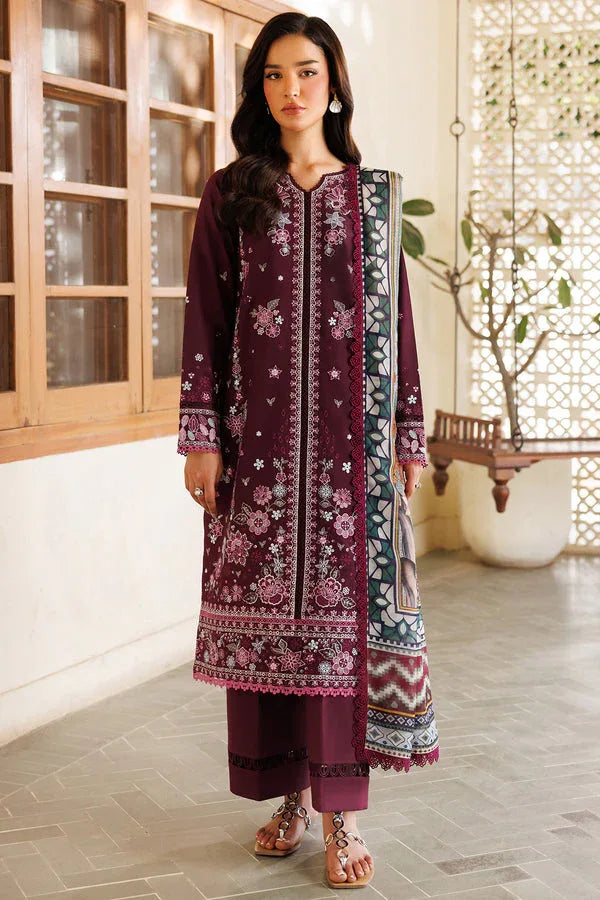 Farasha | Summer Weaves Embroidered Lawn | Burgandy Rush - Rang-e-Khaas