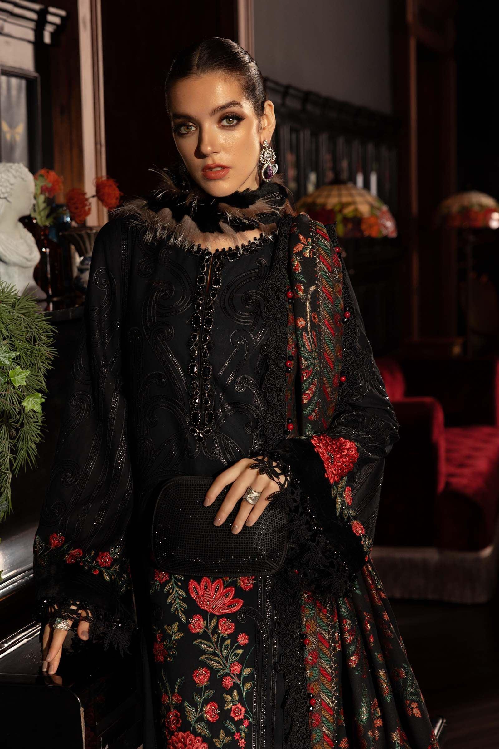 3 Piece Embroidered Linen Suit - Rang-e-Khaas