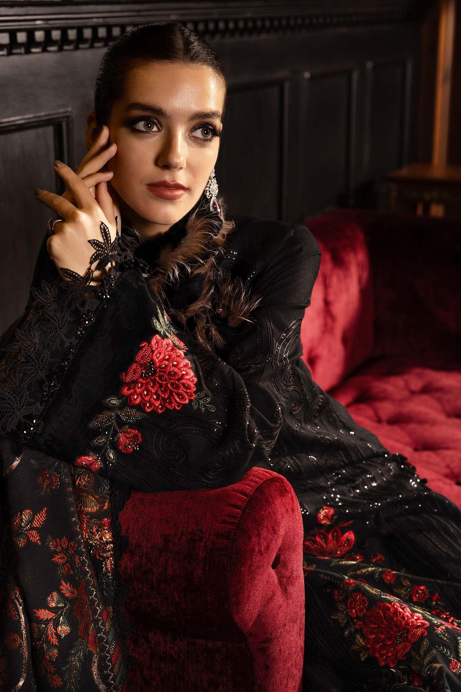3 Piece Embroidered Linen Suit - Rang-e-Khaas