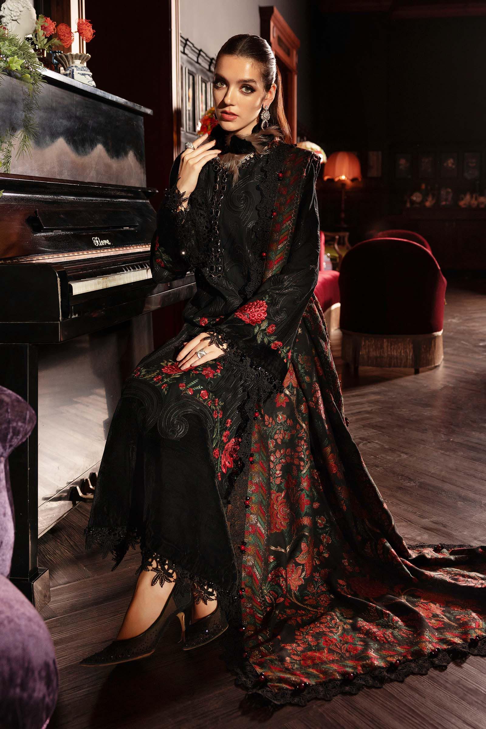 3 Piece Embroidered Linen Suit - Rang-e-Khaas