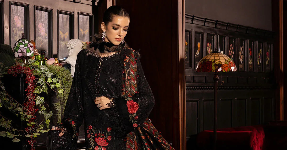 3 Piece Embroidered Linen Suit - Rang-e-Khaas