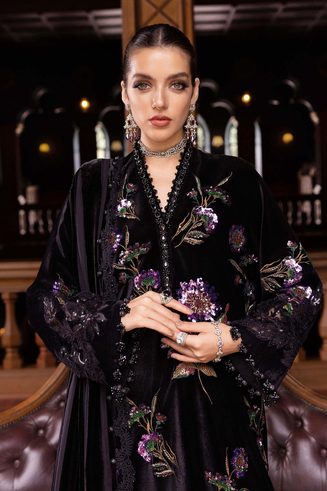 3 Piece Embroidered Velvet Suit - Rang-e-Khaas