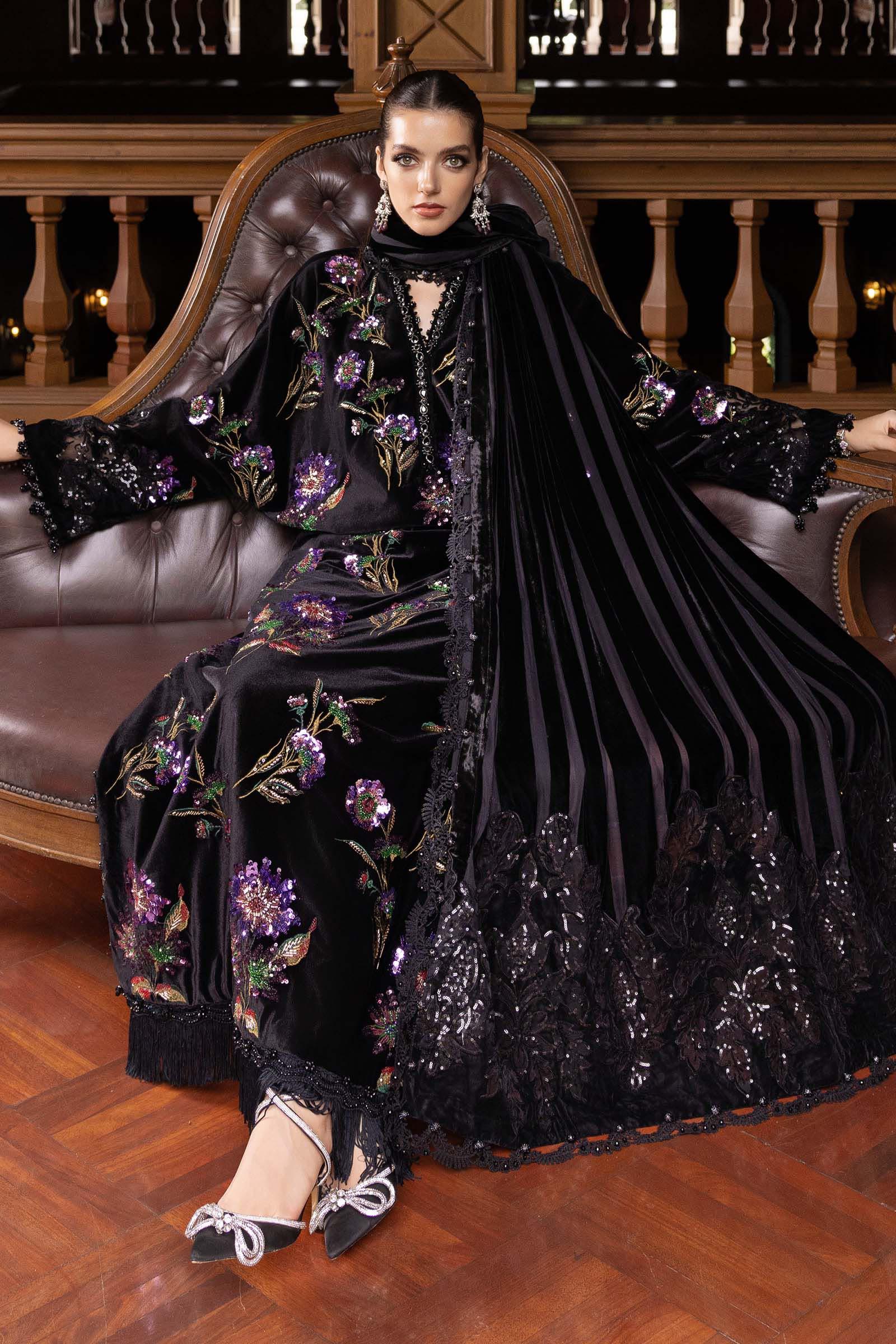3 Piece Embroidered Velvet Suit - Rang-e-Khaas