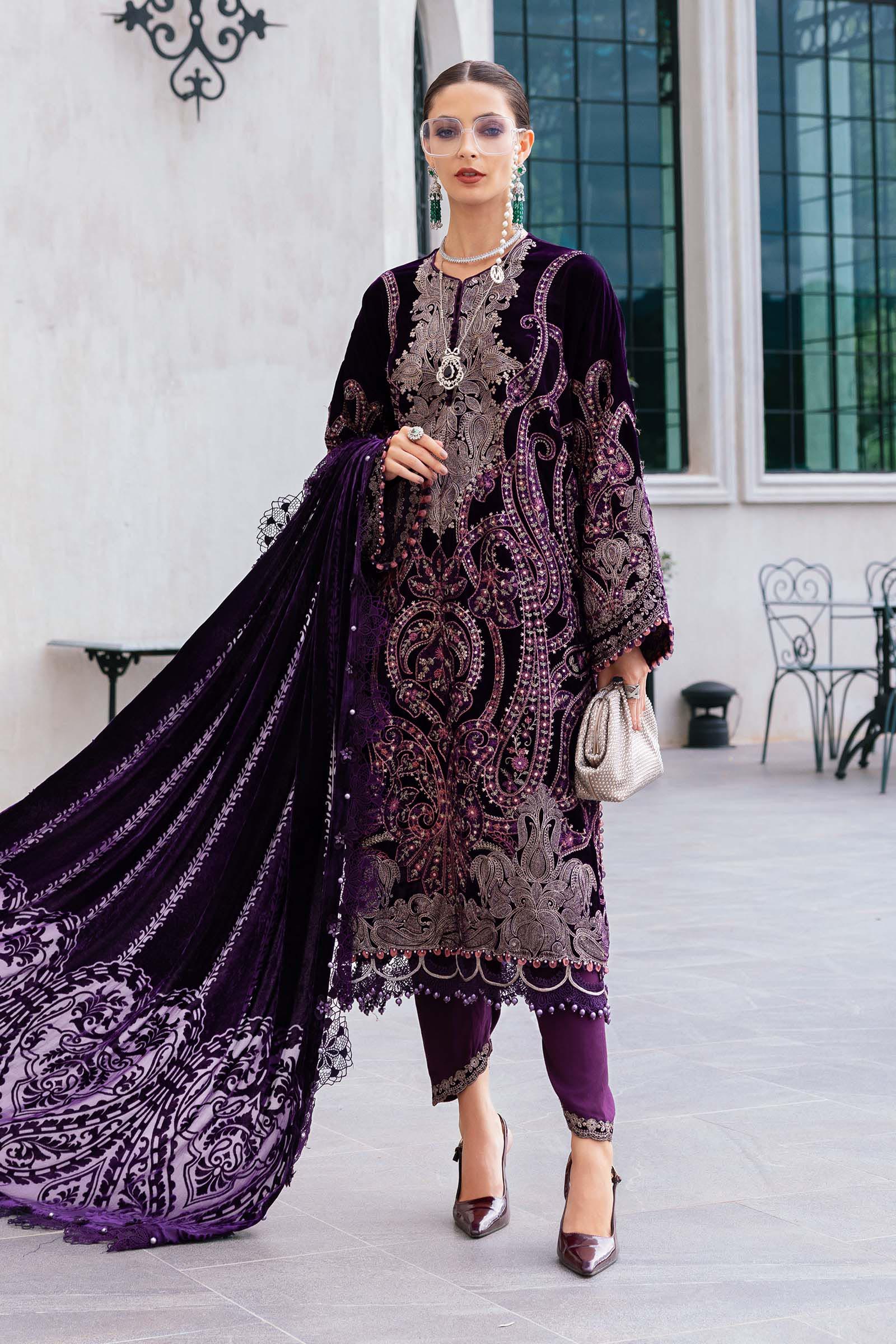 3 Piece Unstitched Embroidered Velvet Suit - Rang-e-Khaas