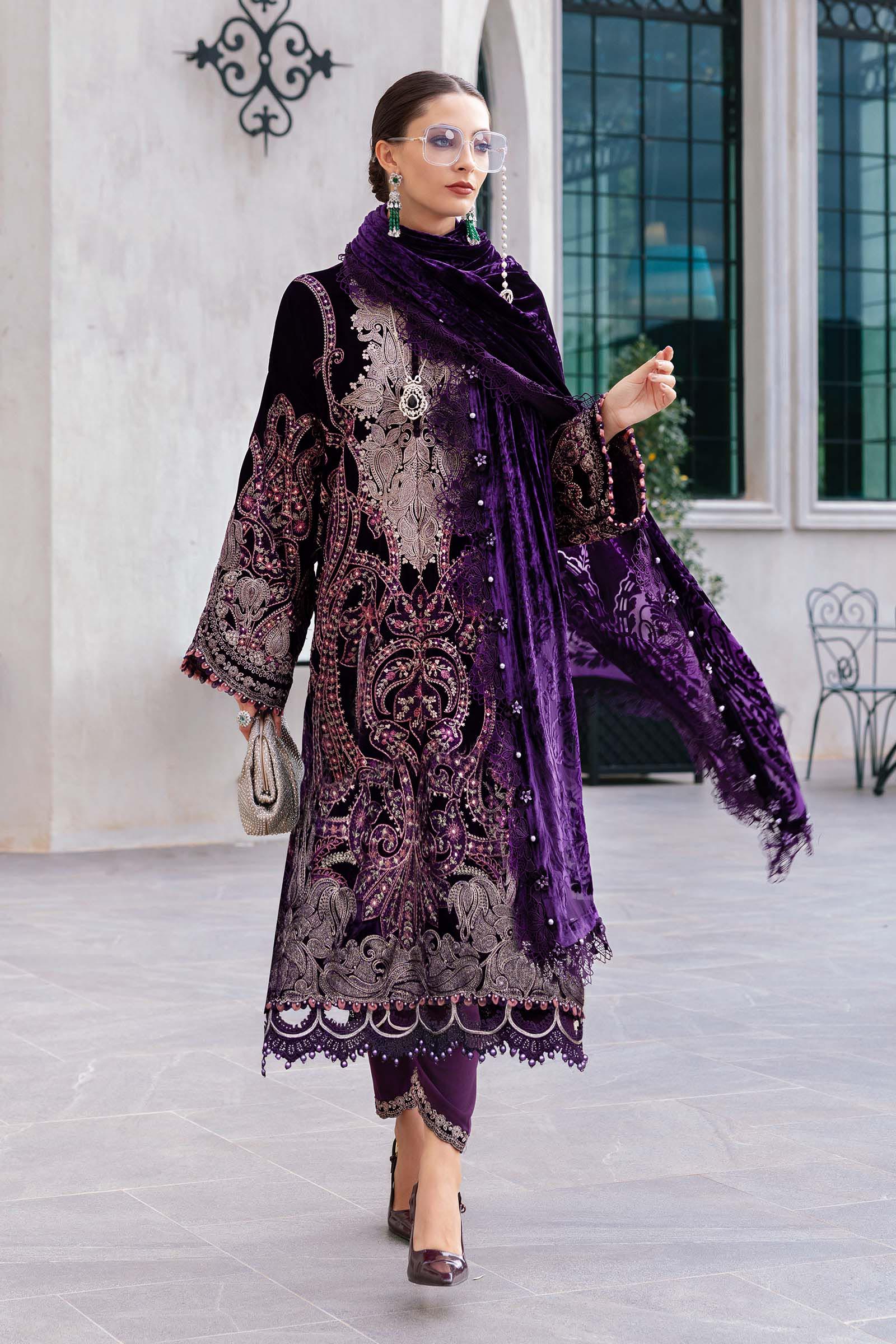 3 Piece Unstitched Embroidered Velvet Suit - Rang-e-Khaas