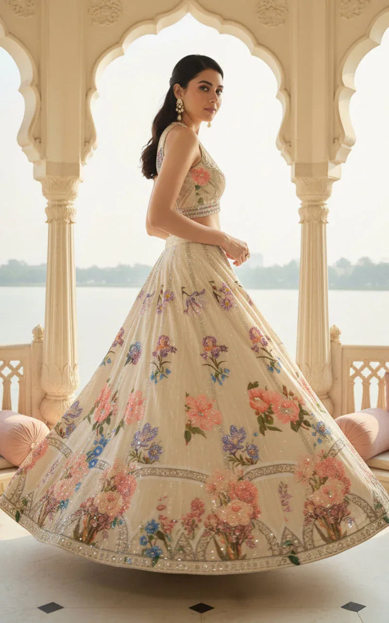 Embellished Blouse With Embellished Printed Lehenga